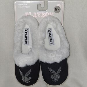 Playboy Black and White Slippers